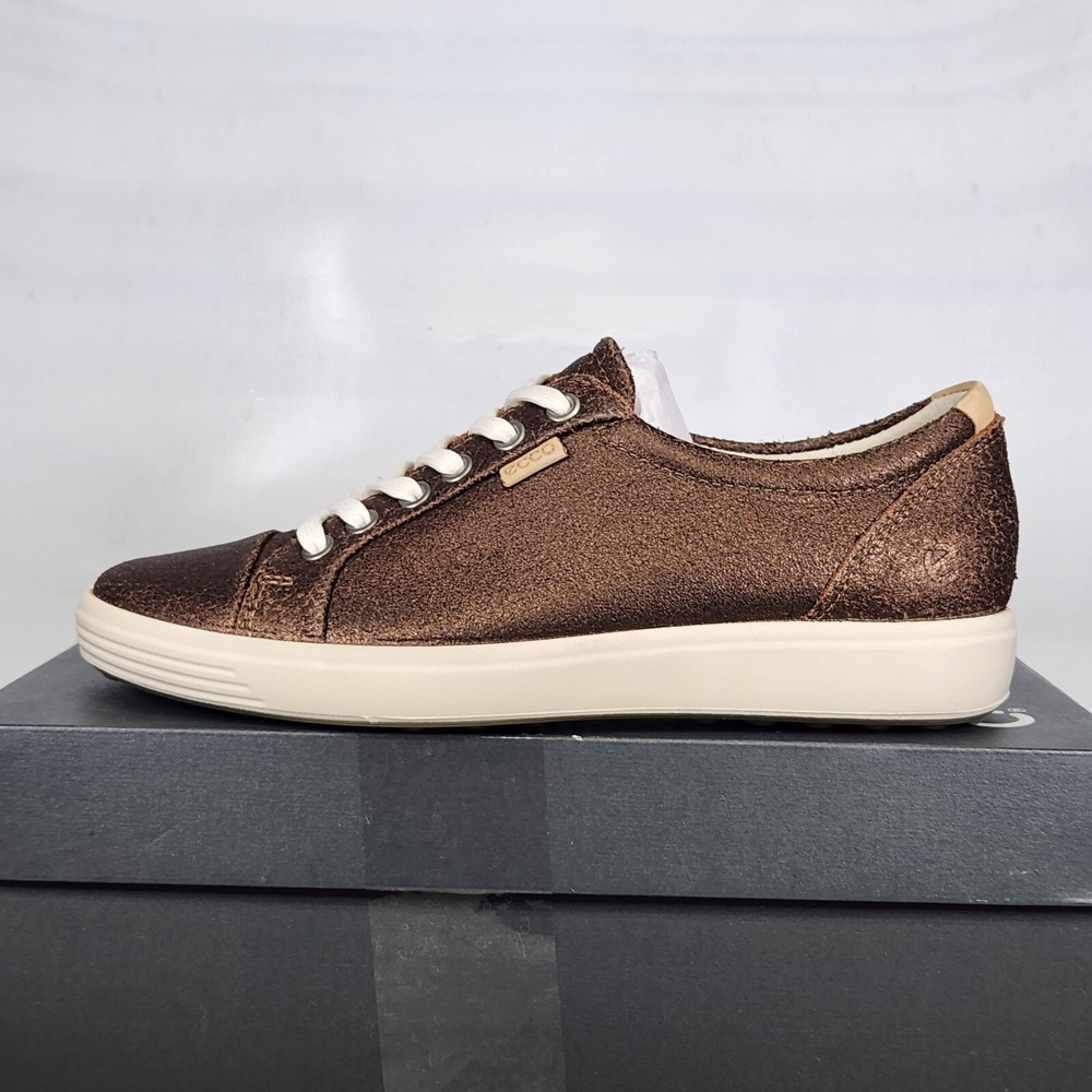 ECCO Soft 7 Sneaker Women Size 6-6.5 Bronze Antique Metallic Leather Lace Up
